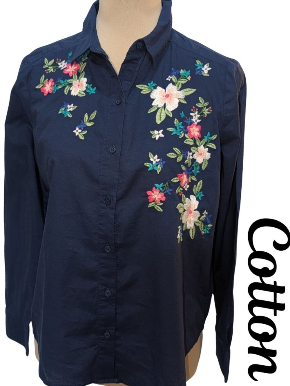 Embroidered Floral Button-Up -100% cotton